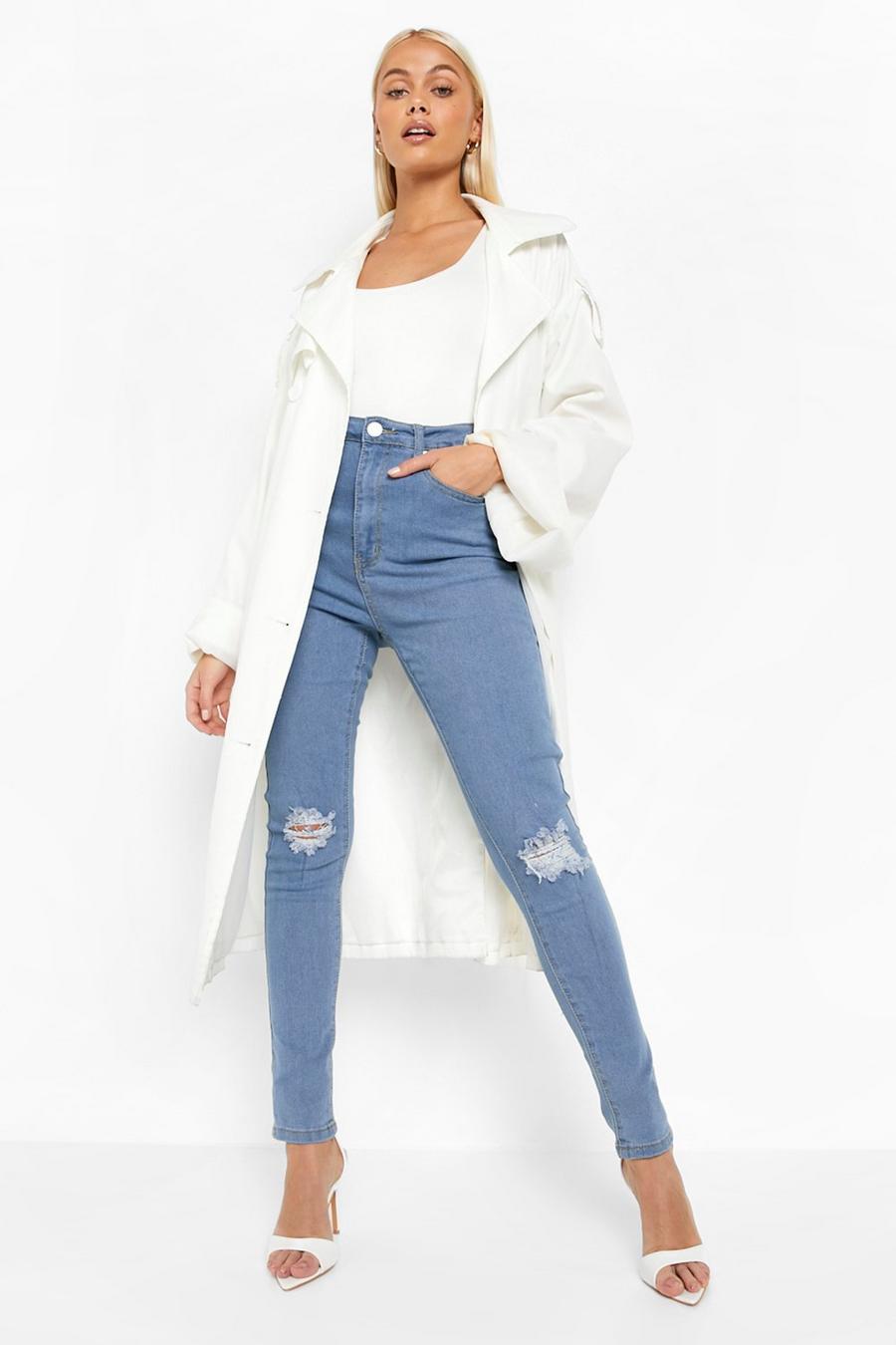 Light blue Skinny jeans med slitna detaljer och hög midja image number 1