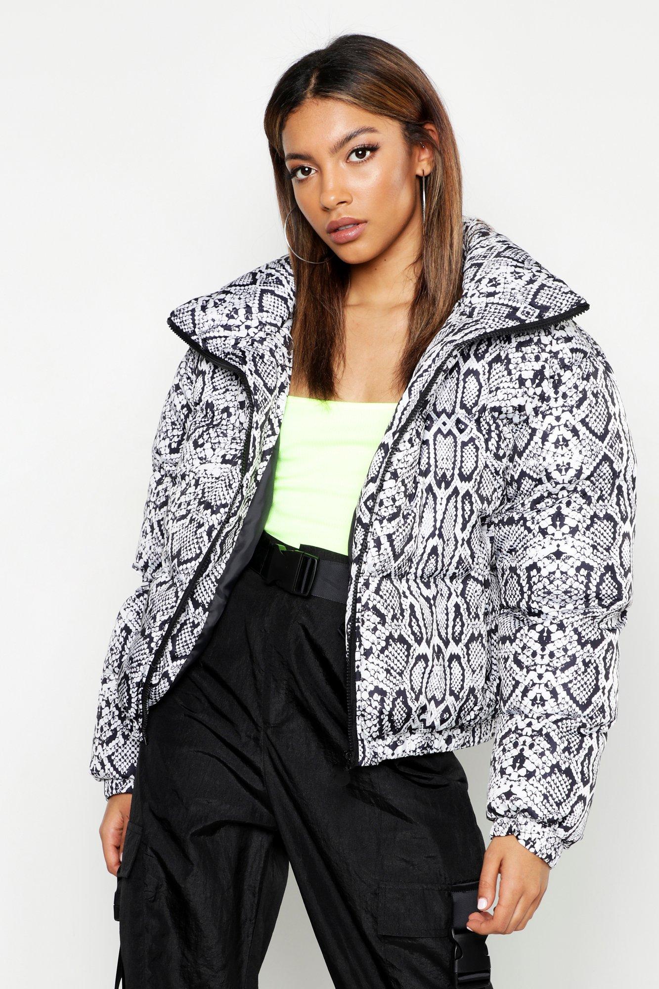 Snake print puffer jacket on sale