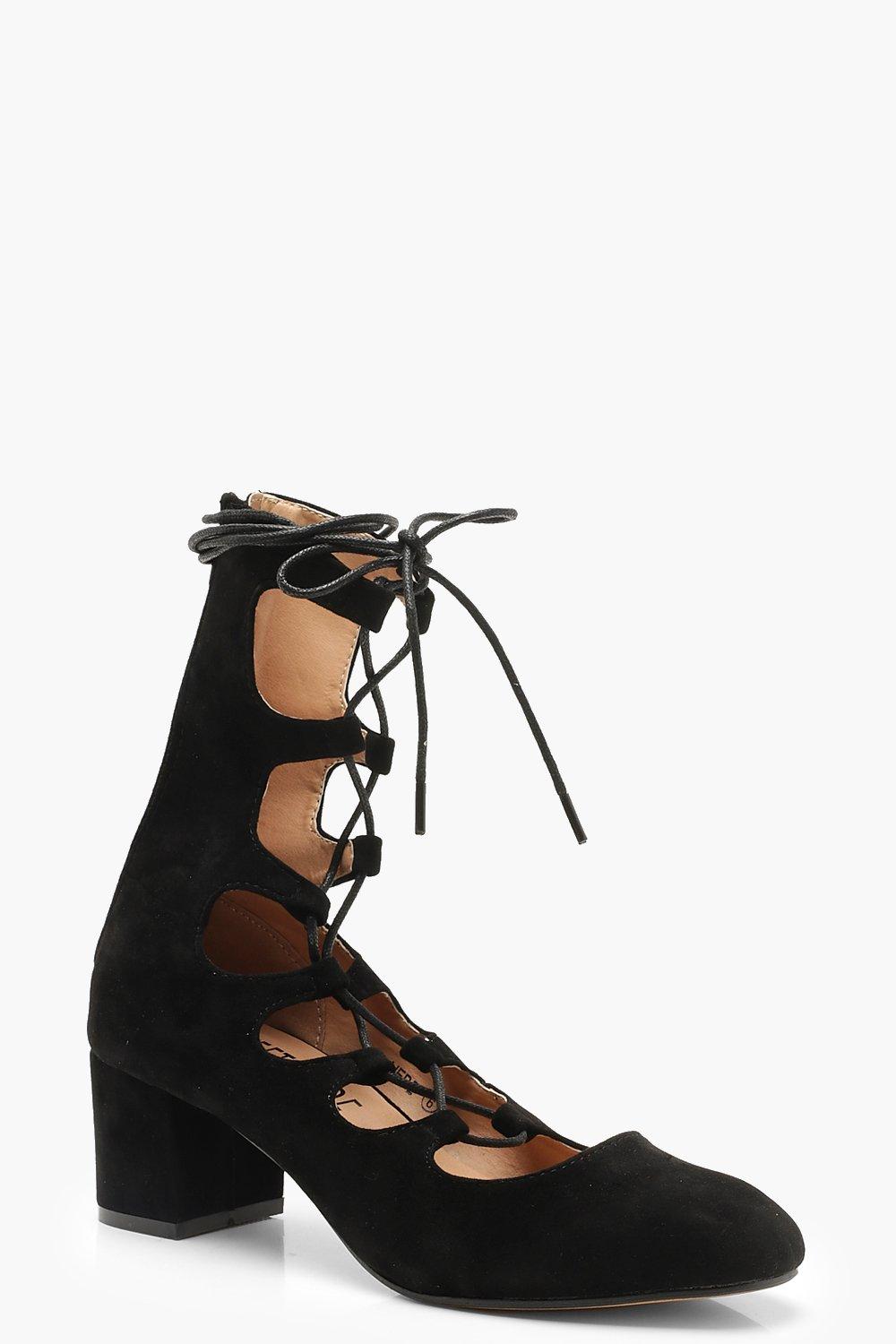 Block Heel Lace Up Ballet Pumps | boohoo