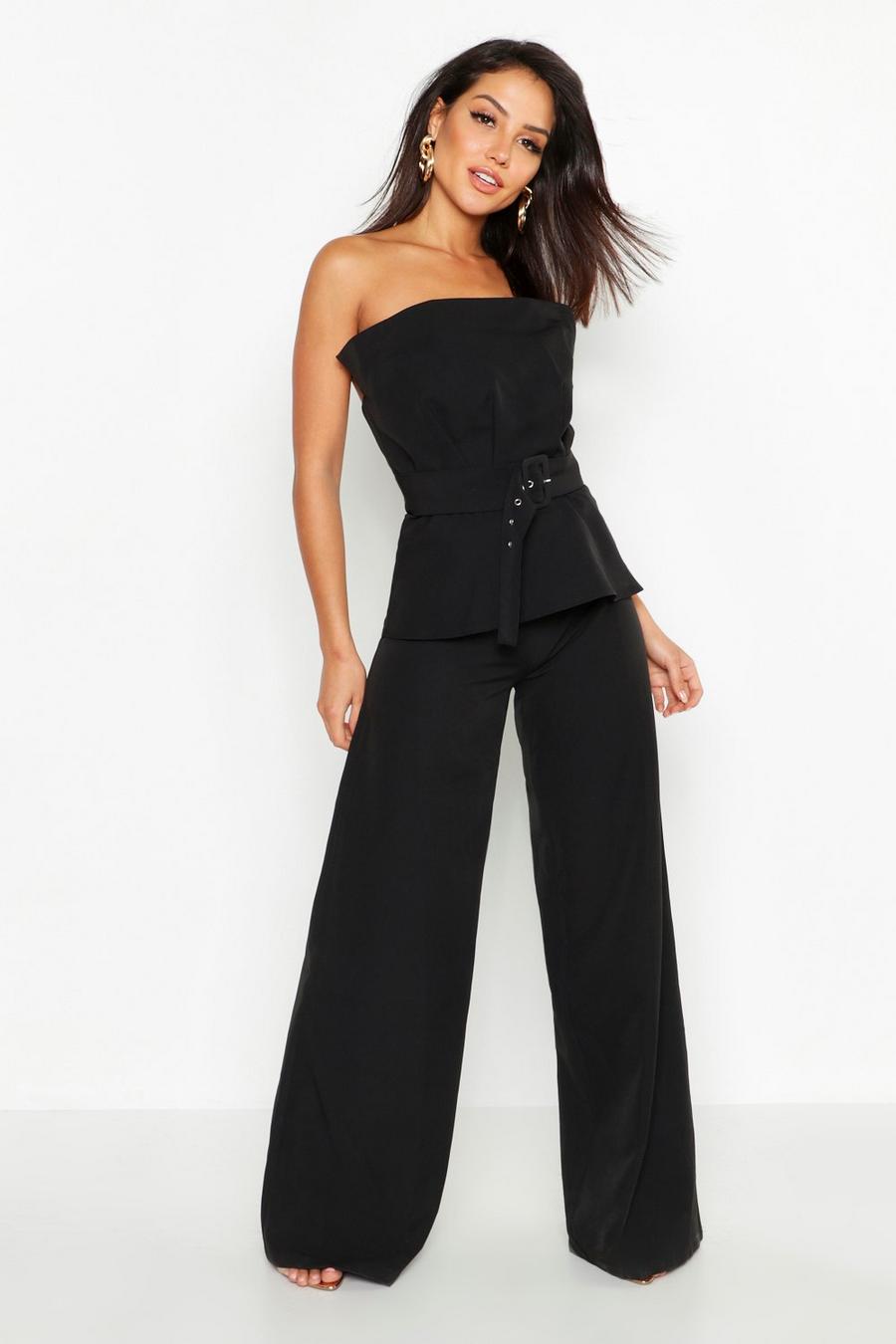 Woven Belted Top + Wide Leg Pants Two-Piece image number 1