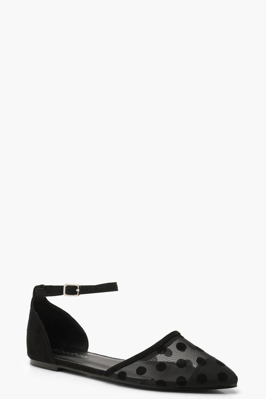 Zapatos planos de malla en punta, Negro image number 1