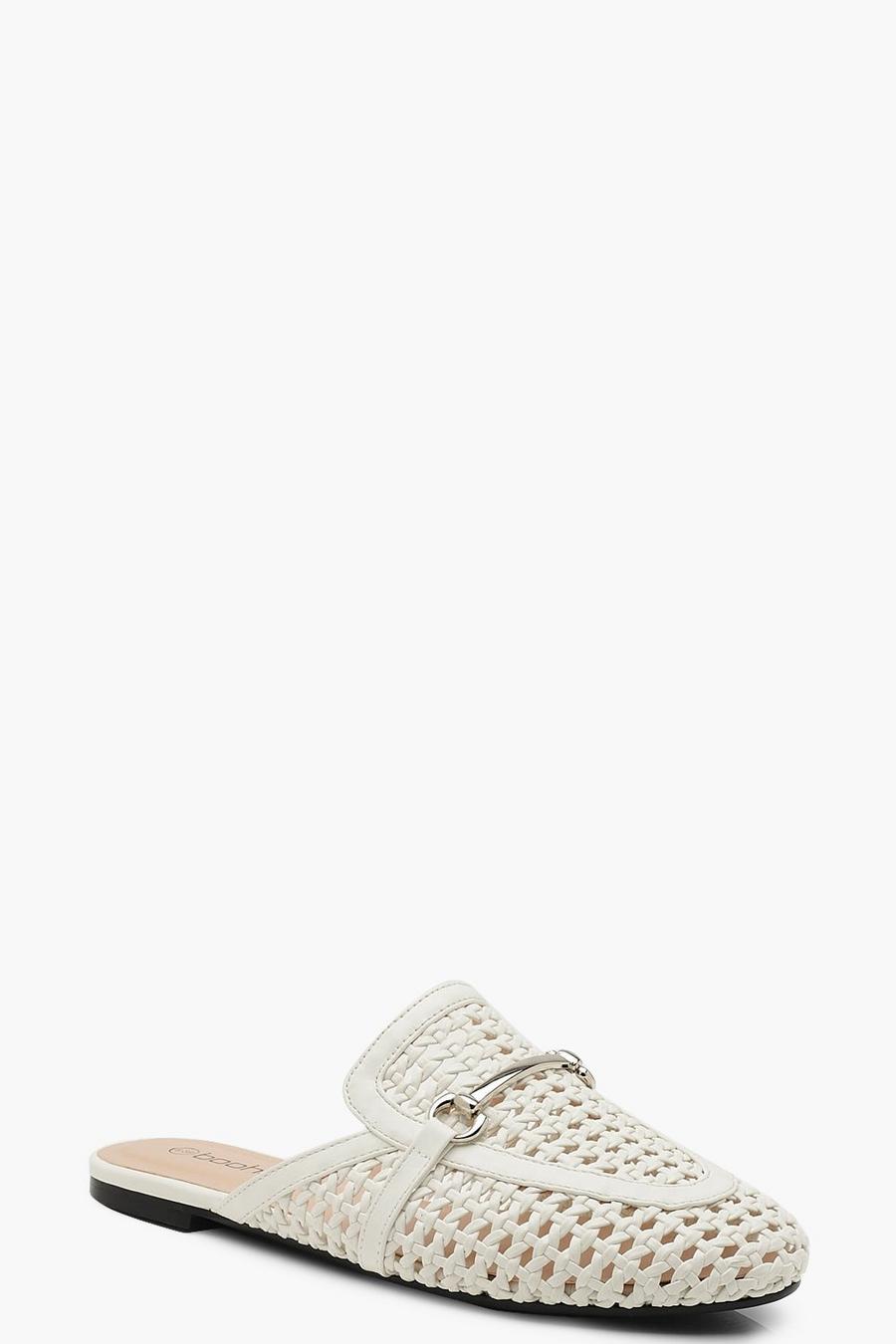 White Woven Mule Loafers