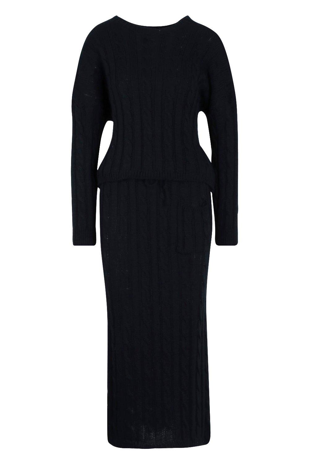 Cable Knit Jumper And Skirt Set | boohoo