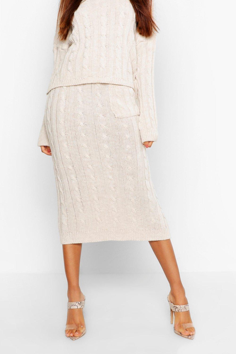 Cable knit 2025 midi skirt set