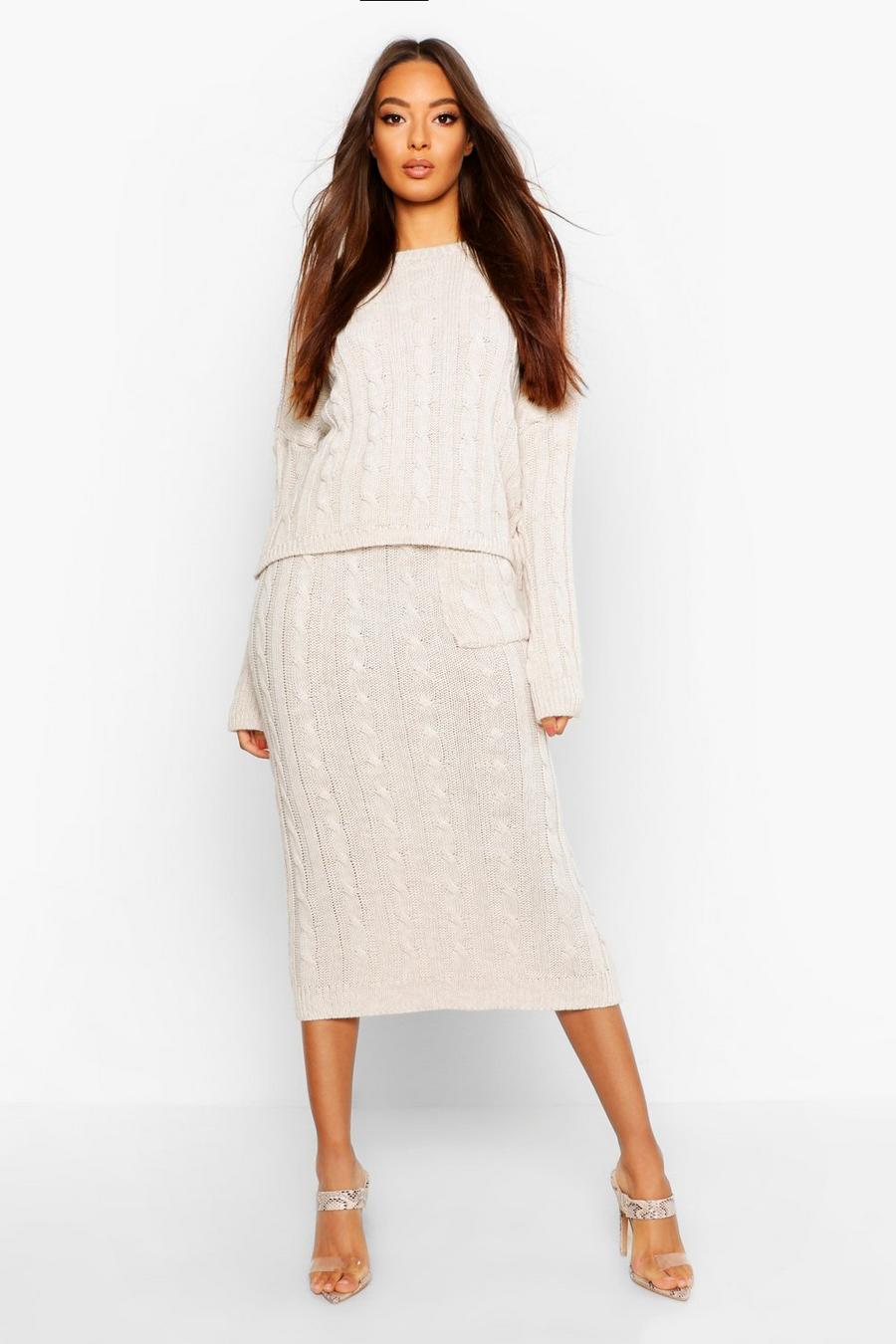Cream Cable Knit Jumper And Skirt Set image number 1