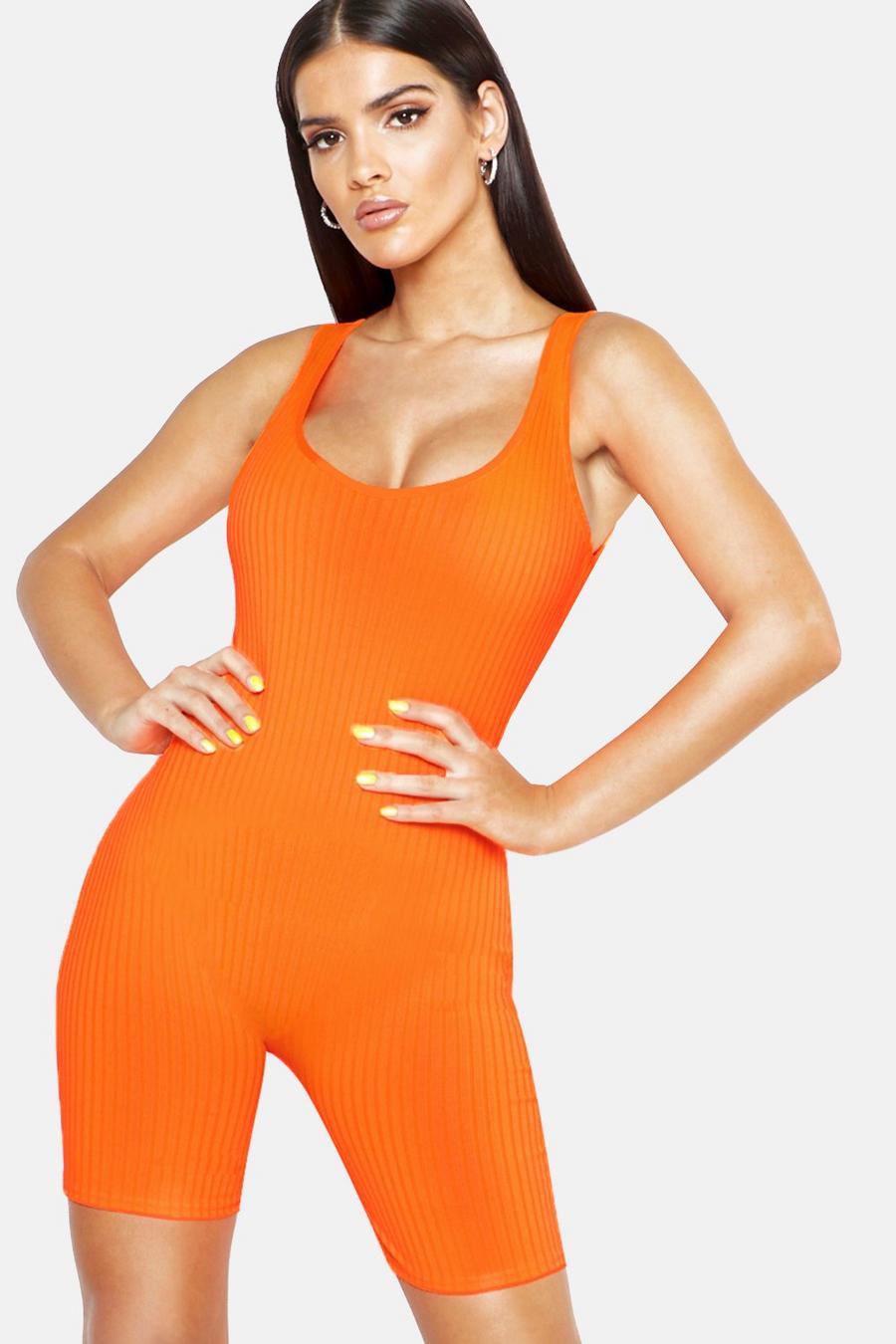 Neon-orange Jumbo Rib Neon Unitard image number 1