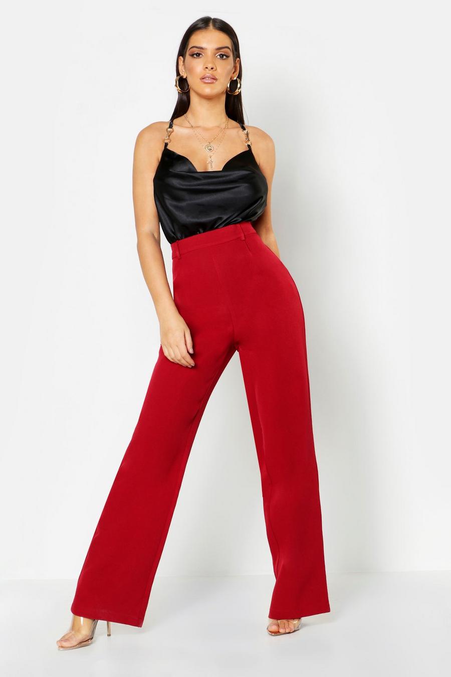 אדום בורגונדי מכנסיים ארוגים בגזרה רחבה image number 1