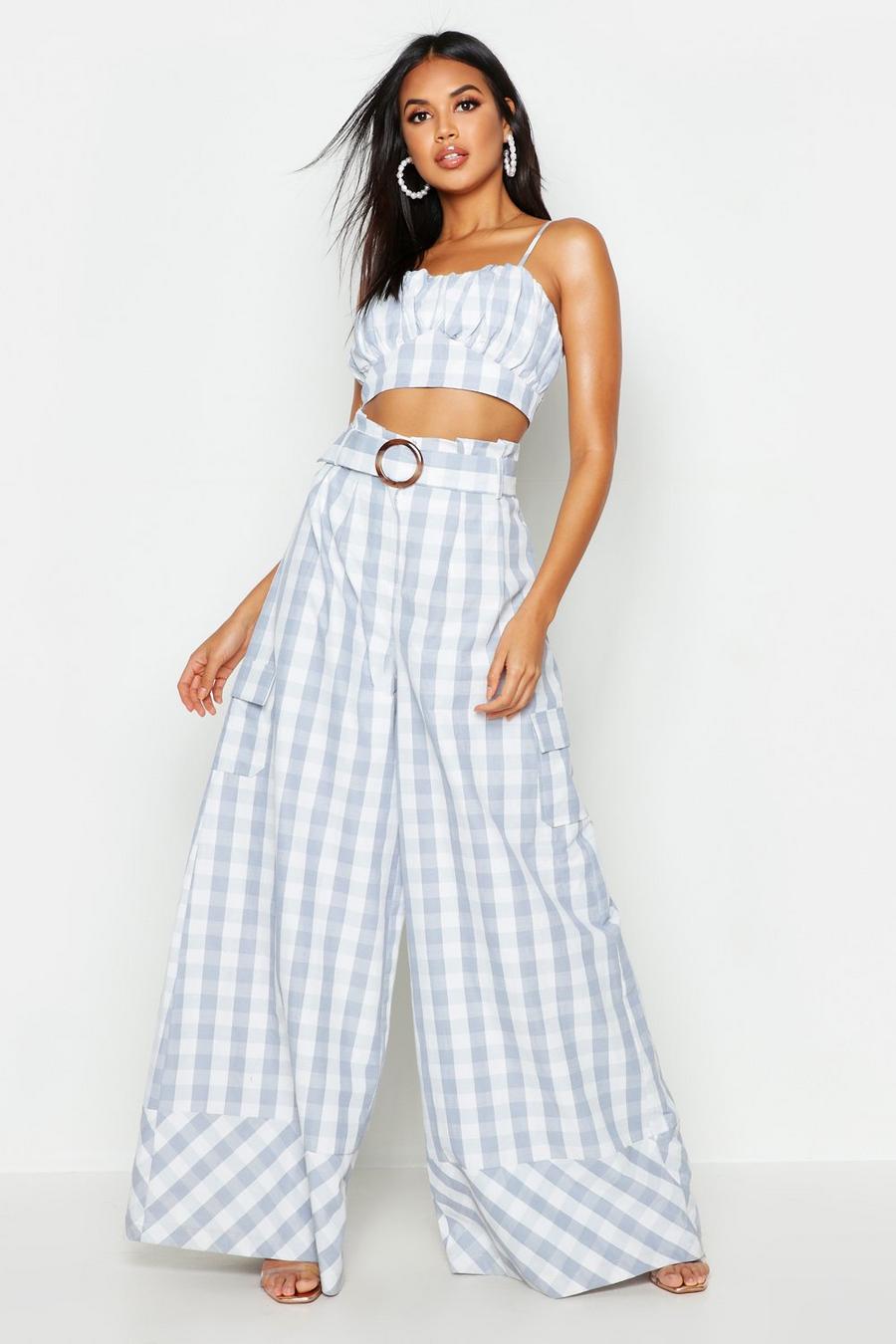 Woven Gingham Extreme Wide Leg Pocket Trouser image number 1