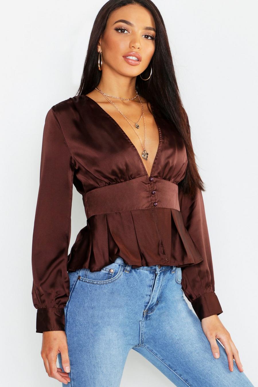 Satin Covered Button Pleat Blouse image number 1