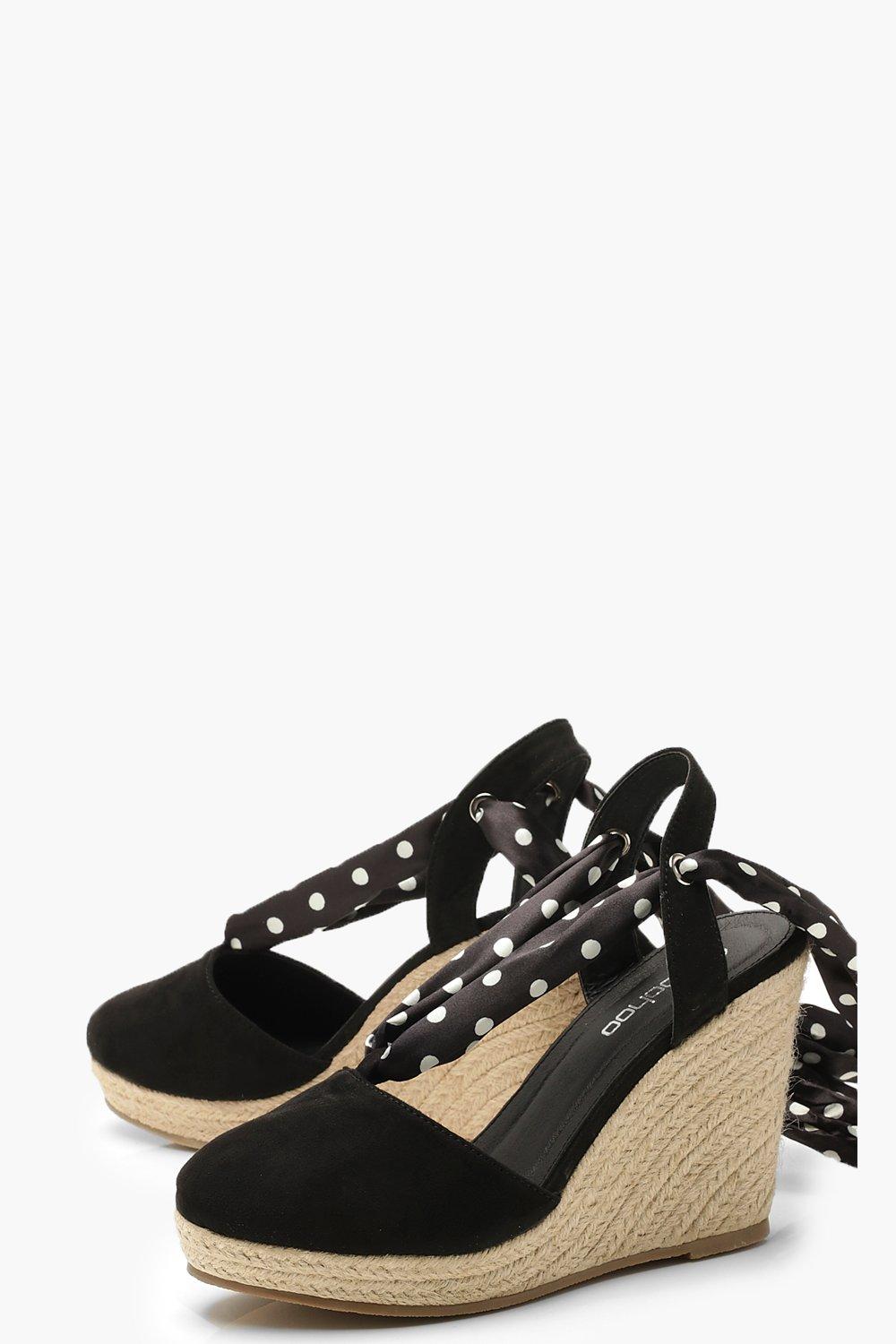 Polka Dot Wrap Espadrille Wedges