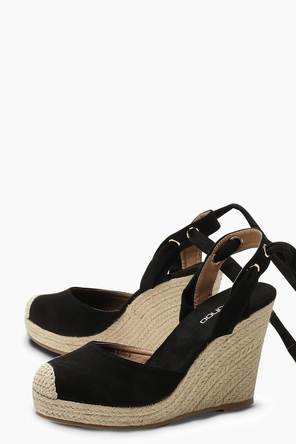 black closed toe espadrille wedges