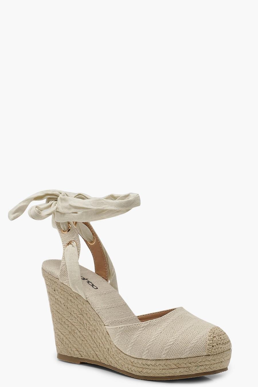 Natural beige Round Toe Wrap Espadrille Wedges