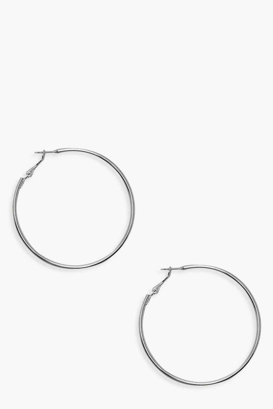Silver silber 6cm Hoop Earrings