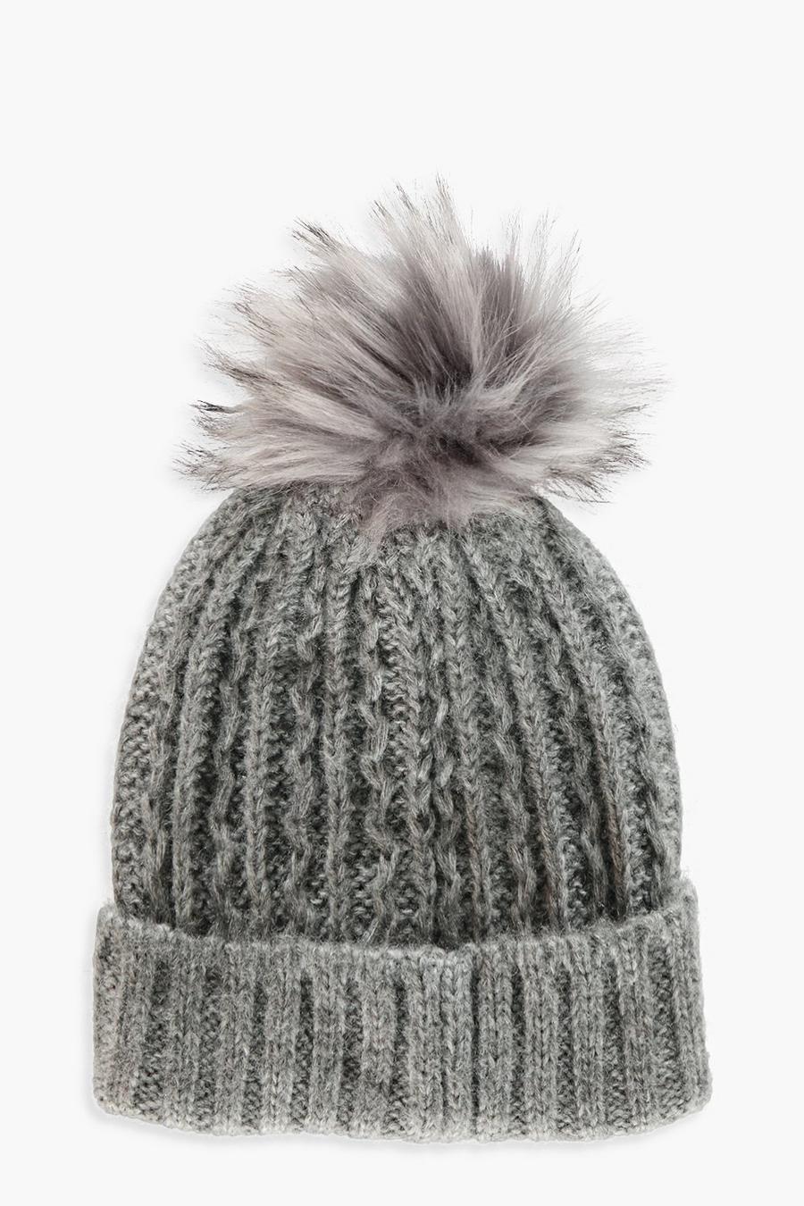 Faux Fur Pom Chunky Knit Beanie image number 1