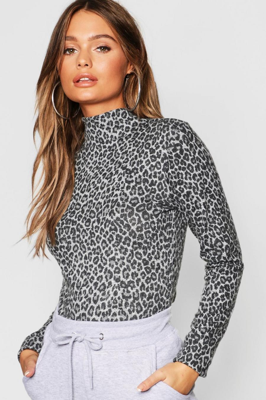 Leopard Print Brushed Knitted Top image number 1