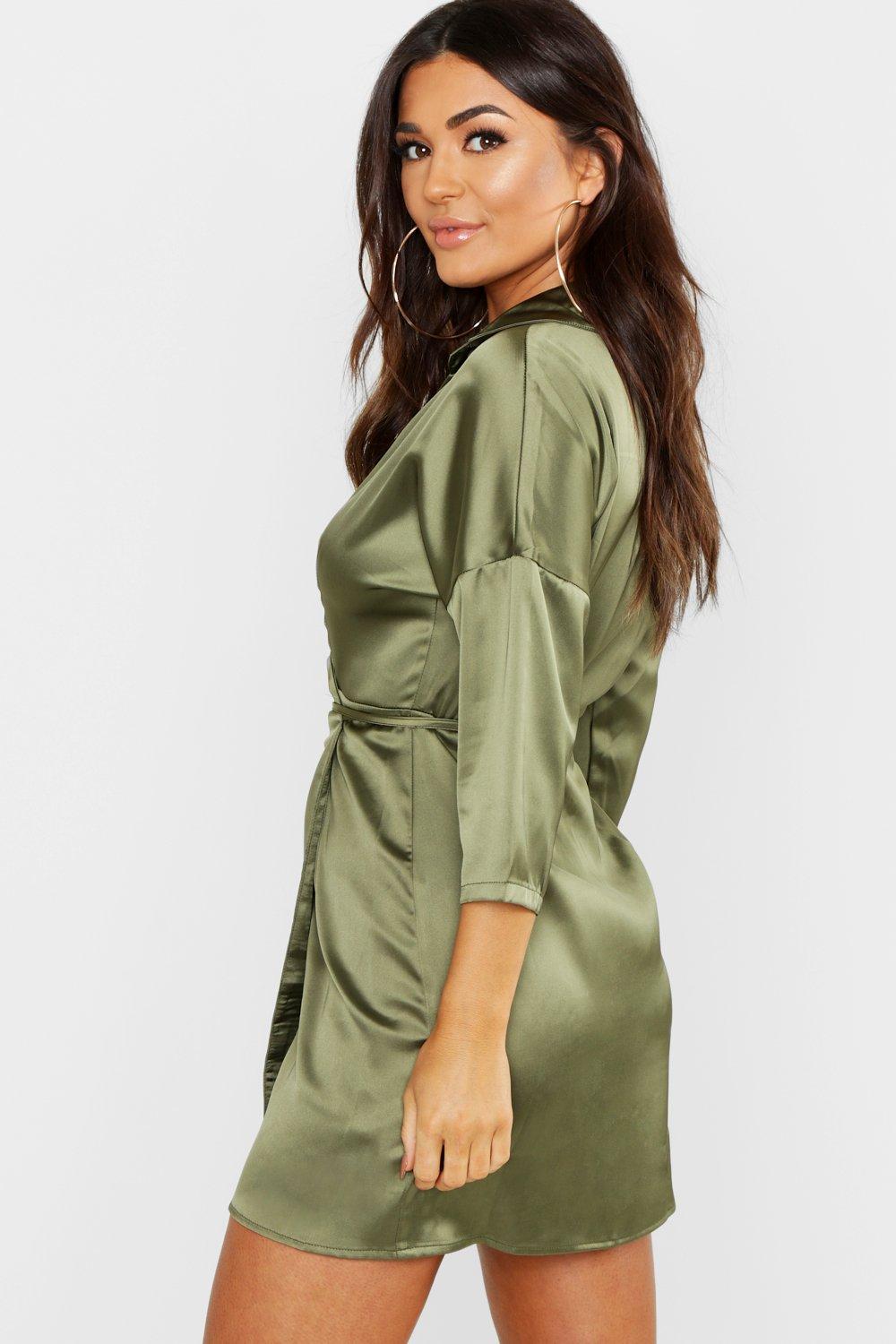 boohoo satin belted wrap dress