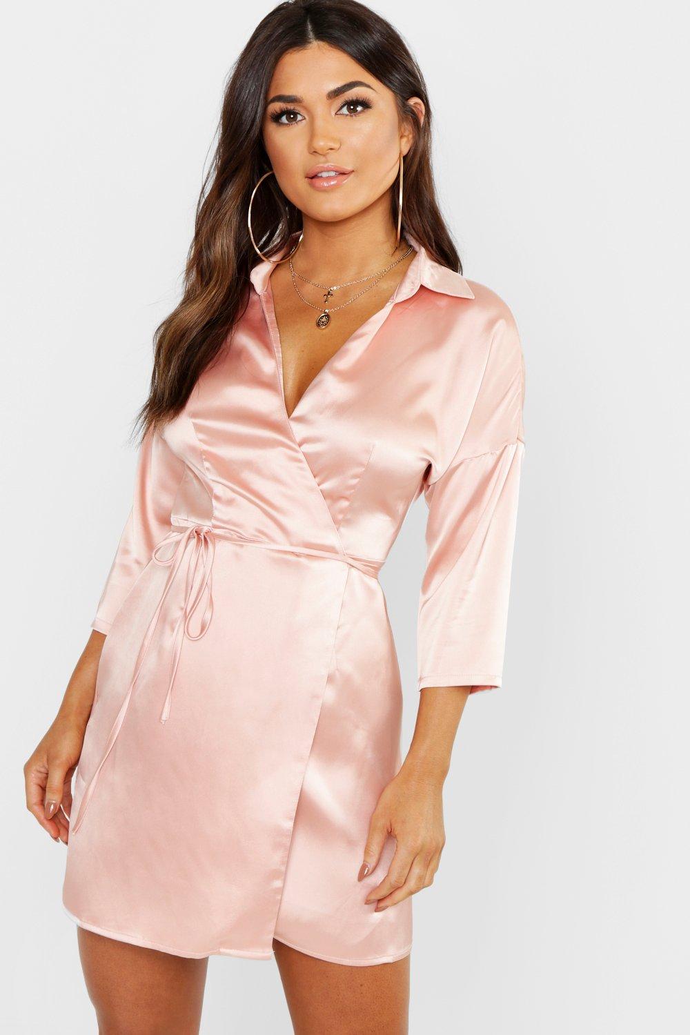 boohoo silk wrap dress