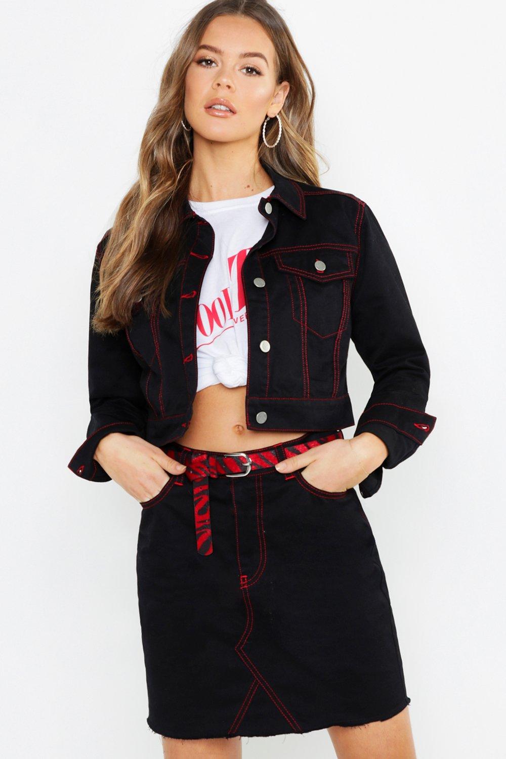 black red denim jacket