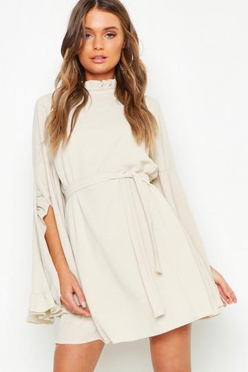 Boho High Neck Wide Sleeve Shift Dress ecru