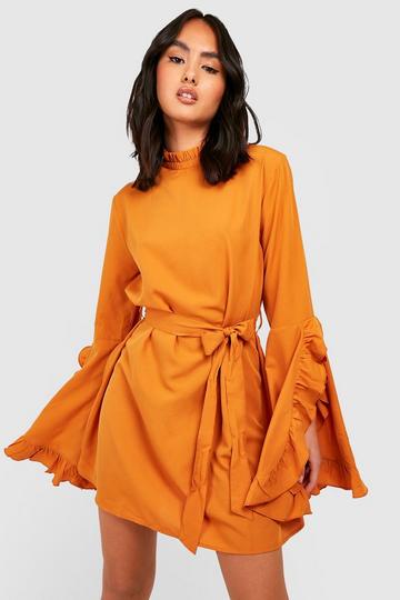 Boho High Neck Wide Sleeve Shift Dress mustard