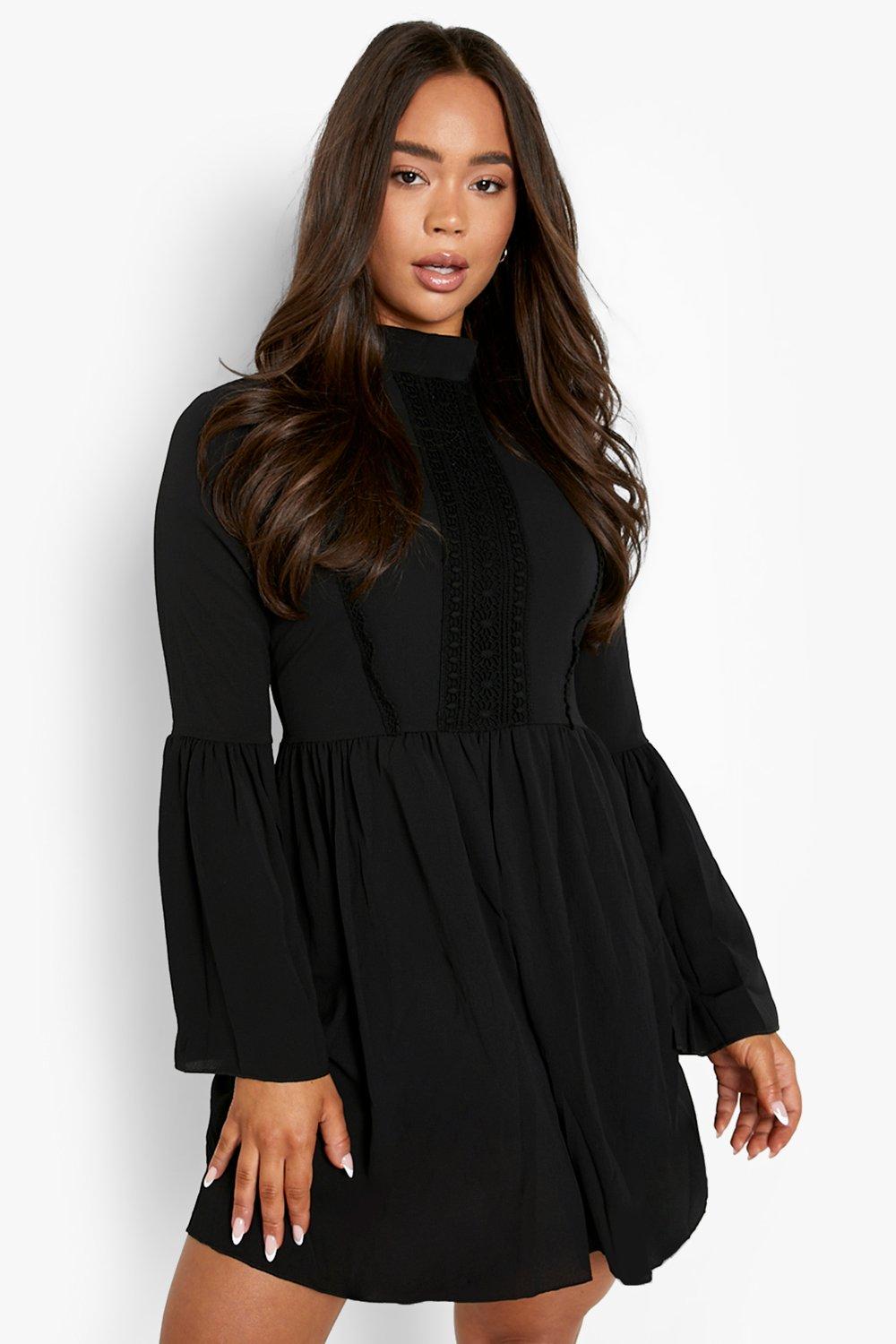 black smock dress with sleeves