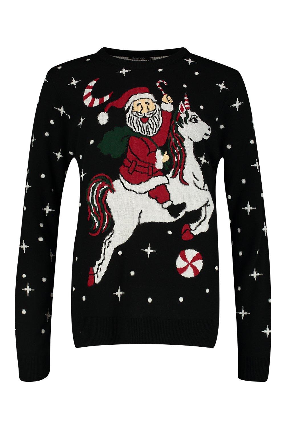 Santa On Unicorn Christmas Jumper boohoo UK
