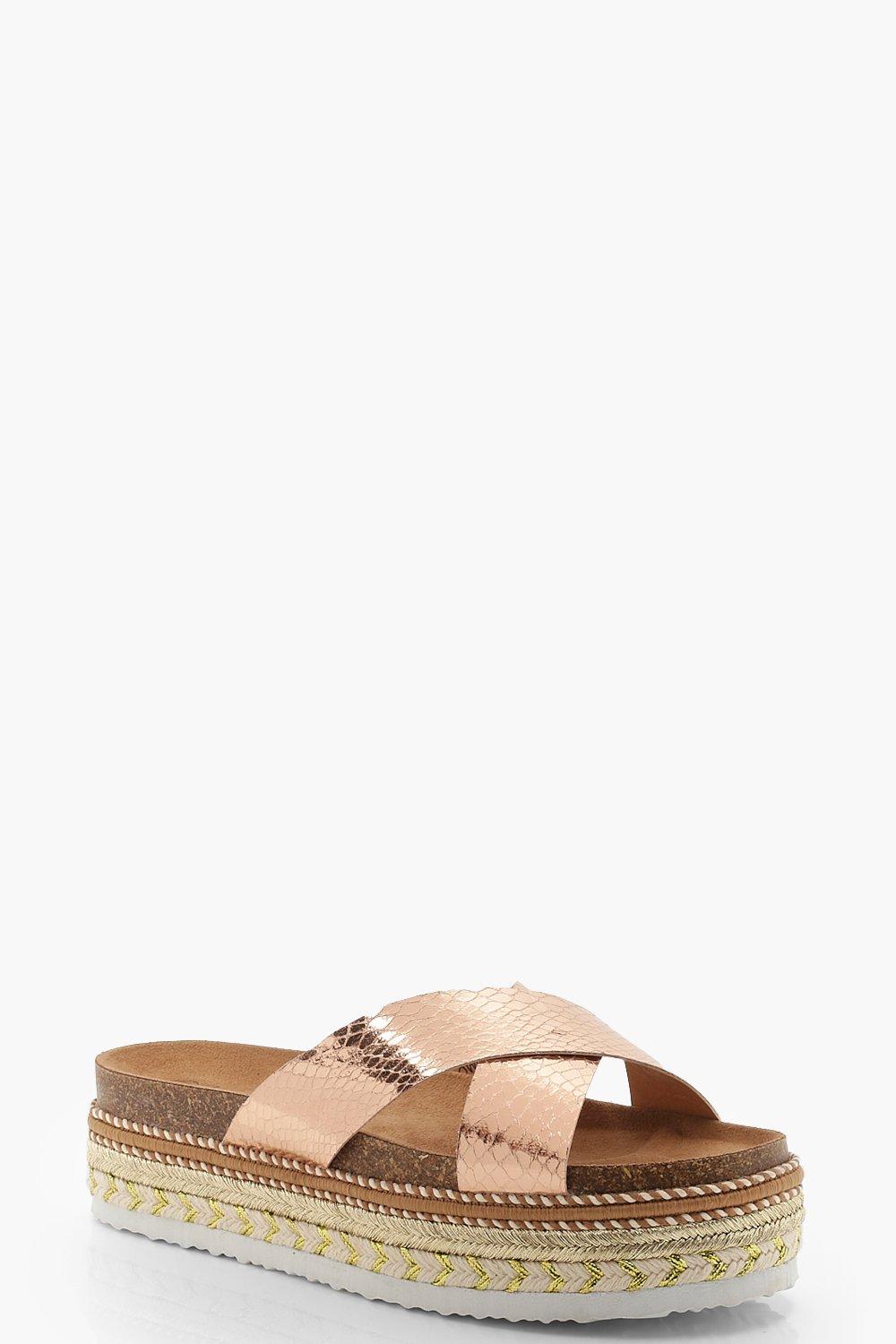 gold flatform sliders