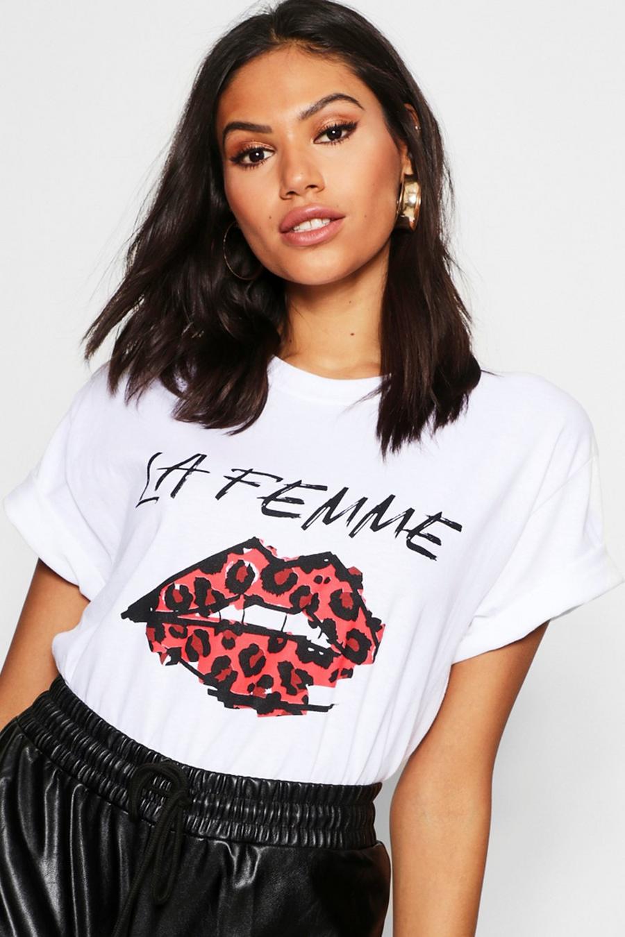 T-shirt à imprimé bouche et inscription Femme, Blanc image number 1
