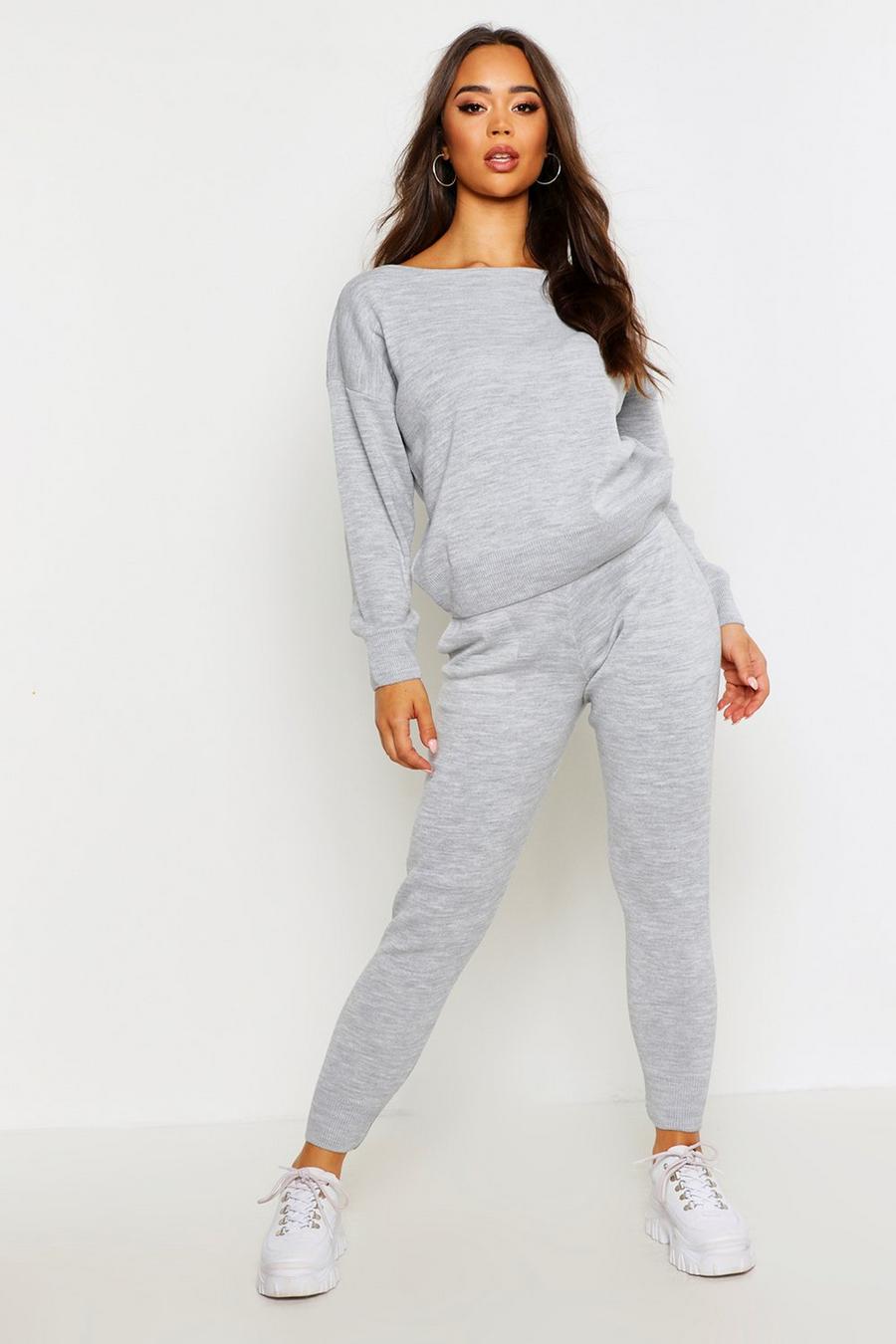 Silver Boat Neck Knitted Tracksuit image number 1