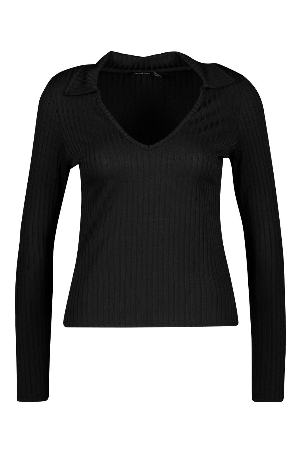 v neck collar long sleeve top