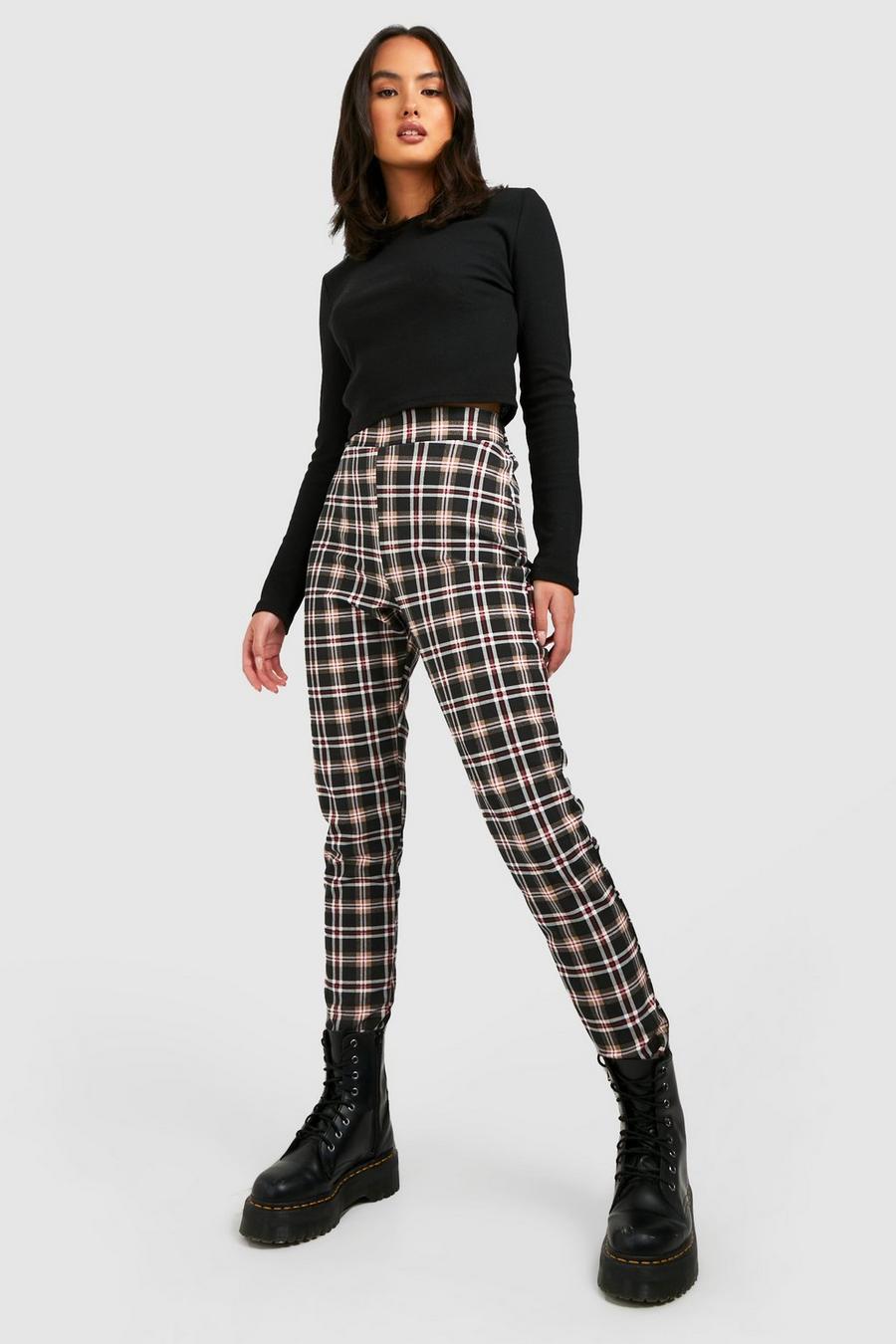 Black Plaid Check Tapered Pants image number 1