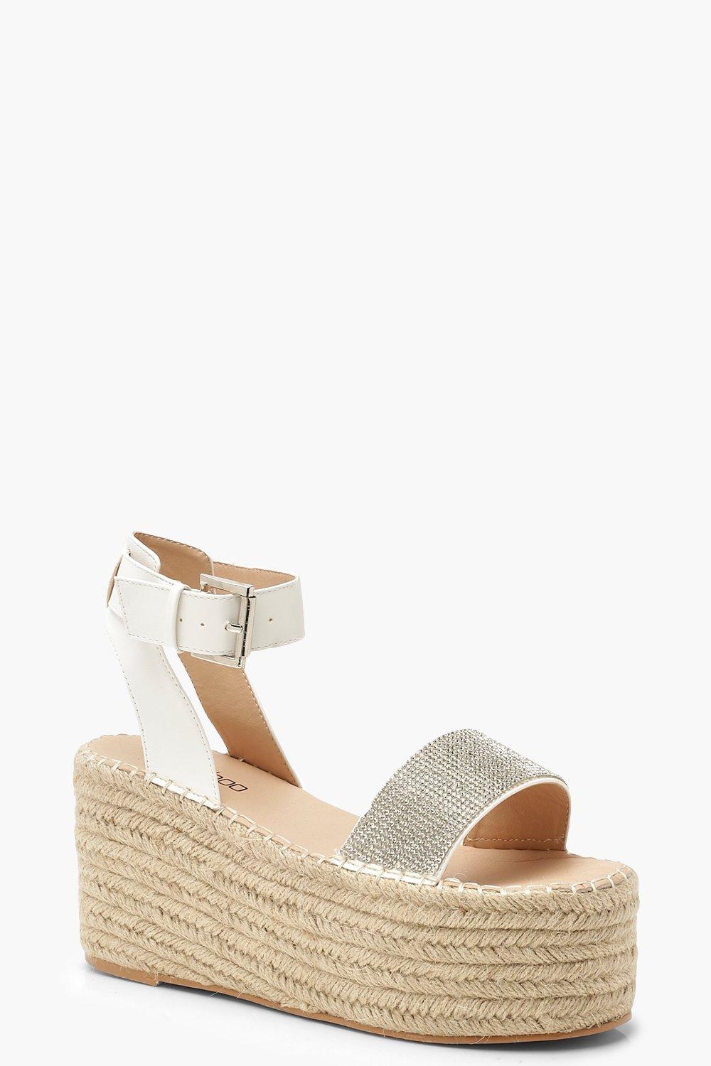 Diamante Espadrille Flatform Sandals 