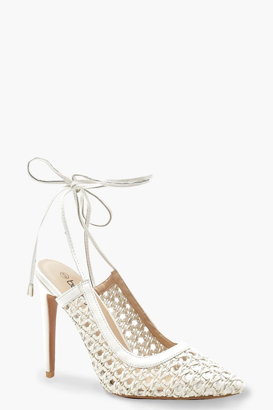 White Woven Wrap Pointed Court Heels image number 1