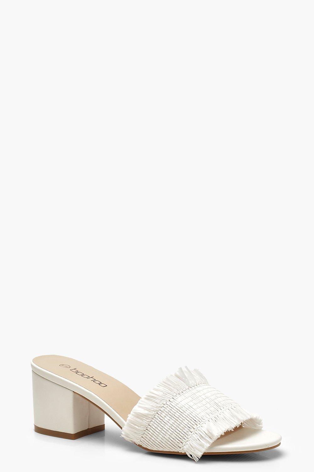 woven heeled mules