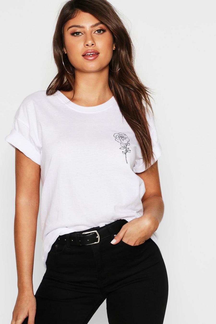 T-Shirt mit Rosen-Print, Weiß blanc