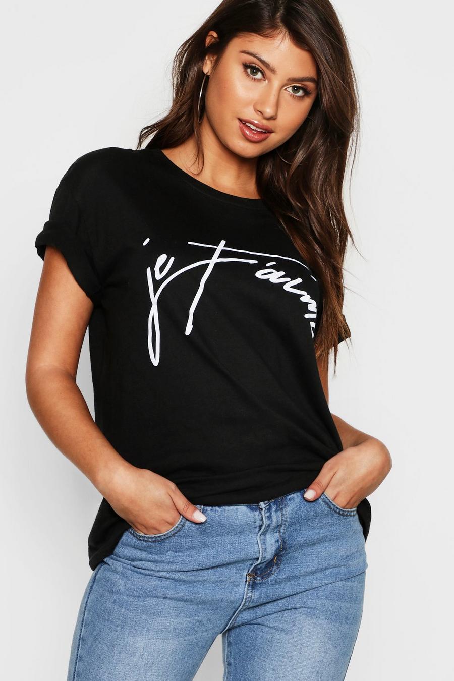 Camiseta con eslogan en francés “Je Tamie”, Negro image number 1