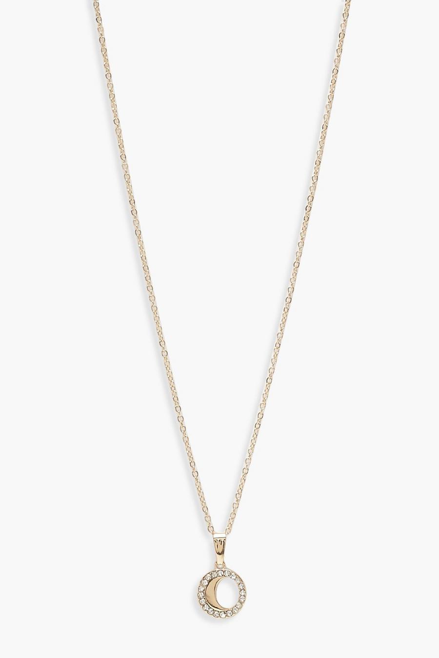 filigrane Halskette mit Halbmond aus Strass, Gold image number 1