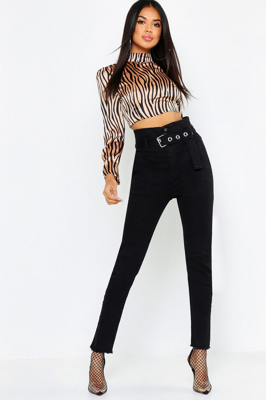 Skinny Jeans mit sehr hohem Bund und Gürtel image number 1