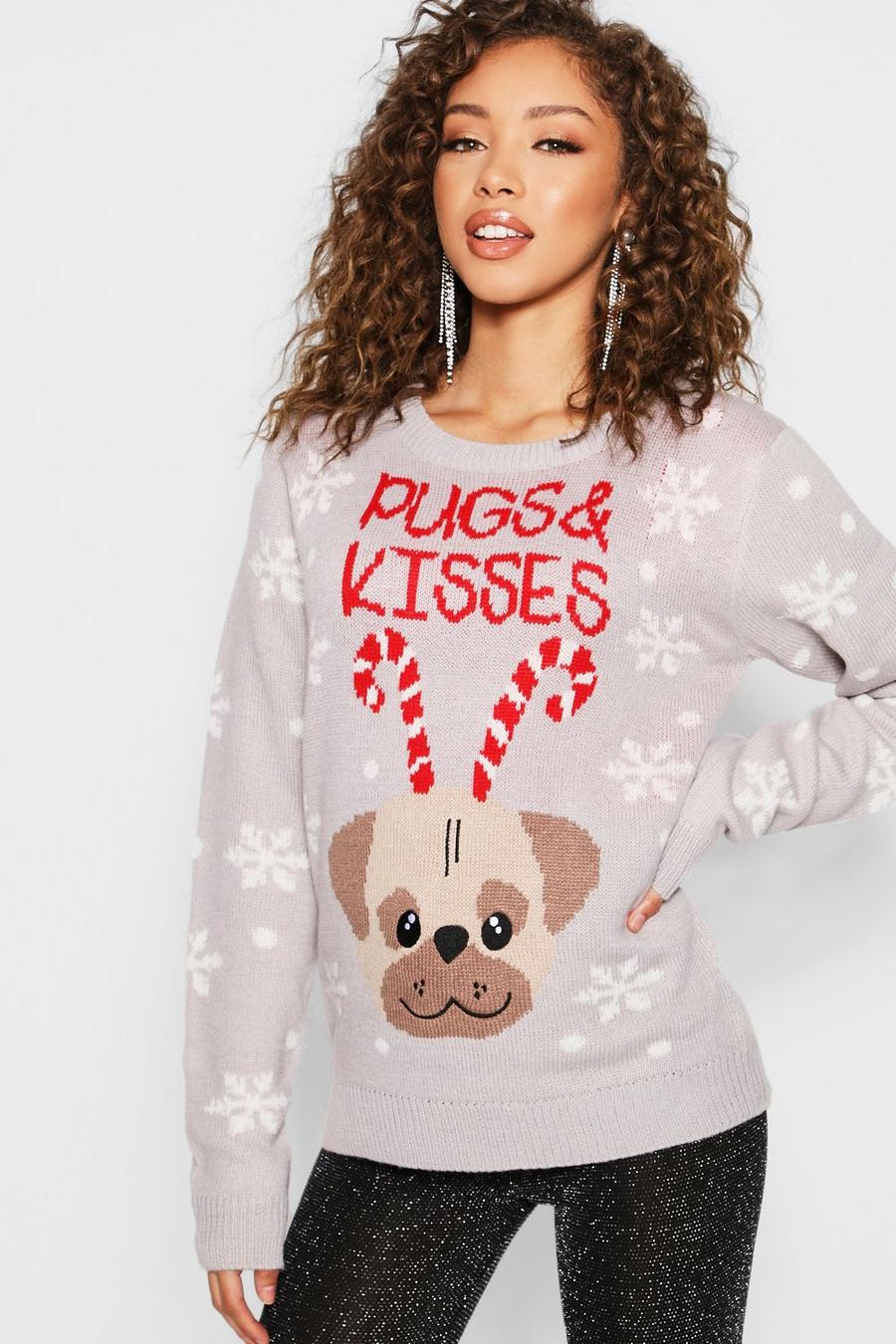 Grey Christmas Jacquard Pug Sweater image number 1