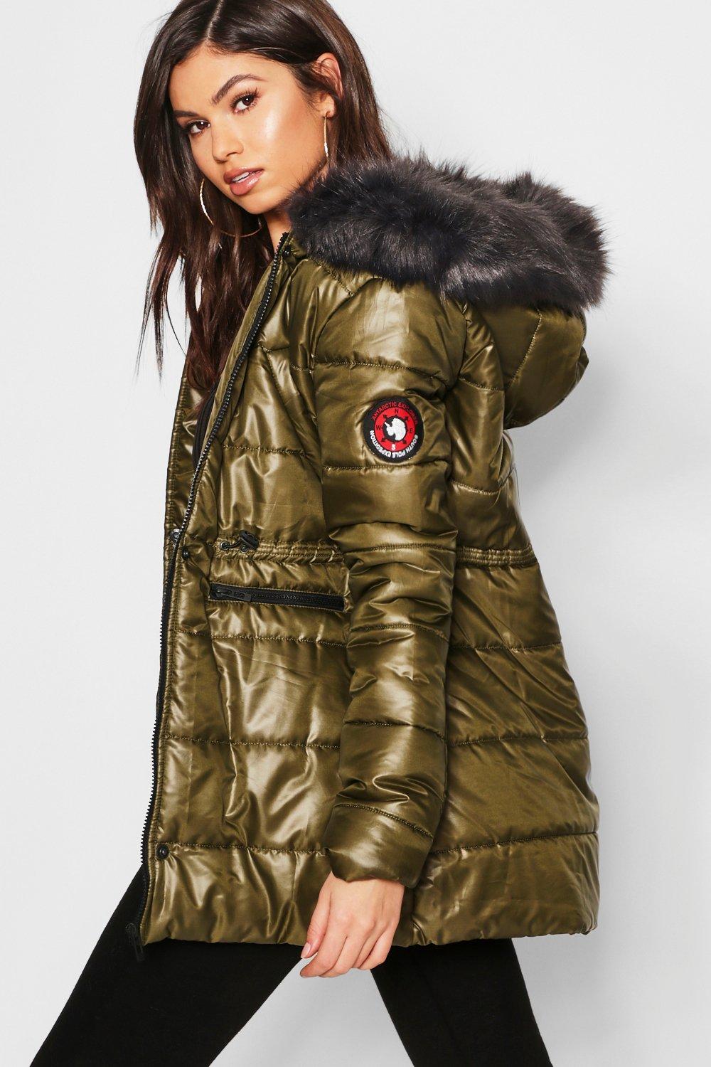 padded faux fur hooded coat