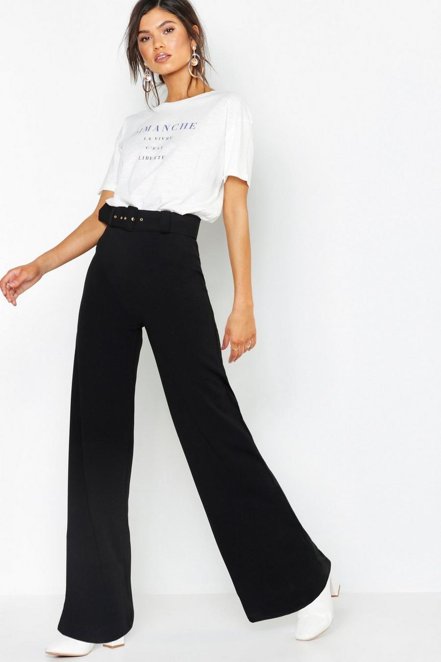 Black High Waist Belted Wide Leg Trousers image number 1