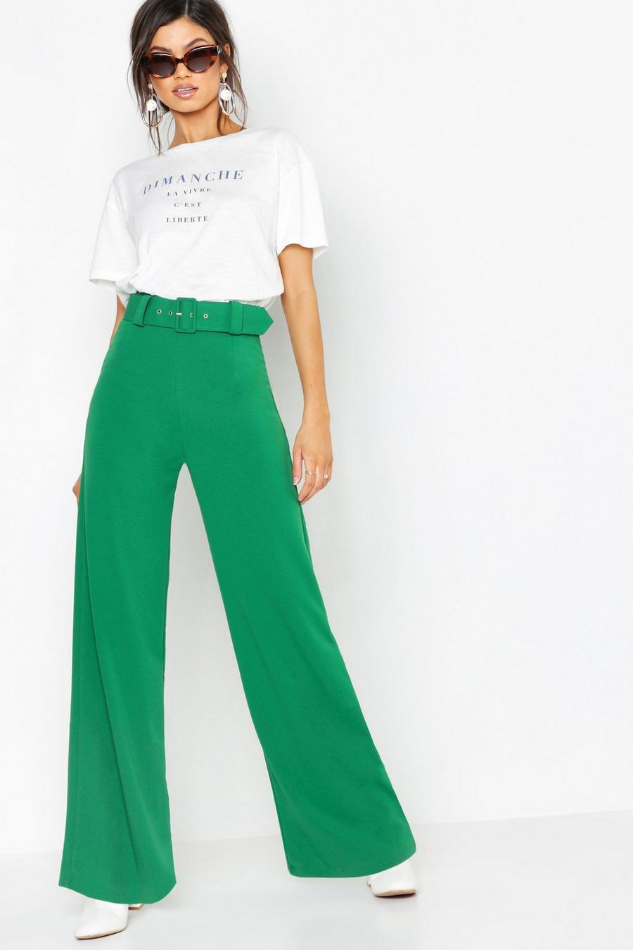 Pantaloni palazzo con cintura, Smeraldo image number 1