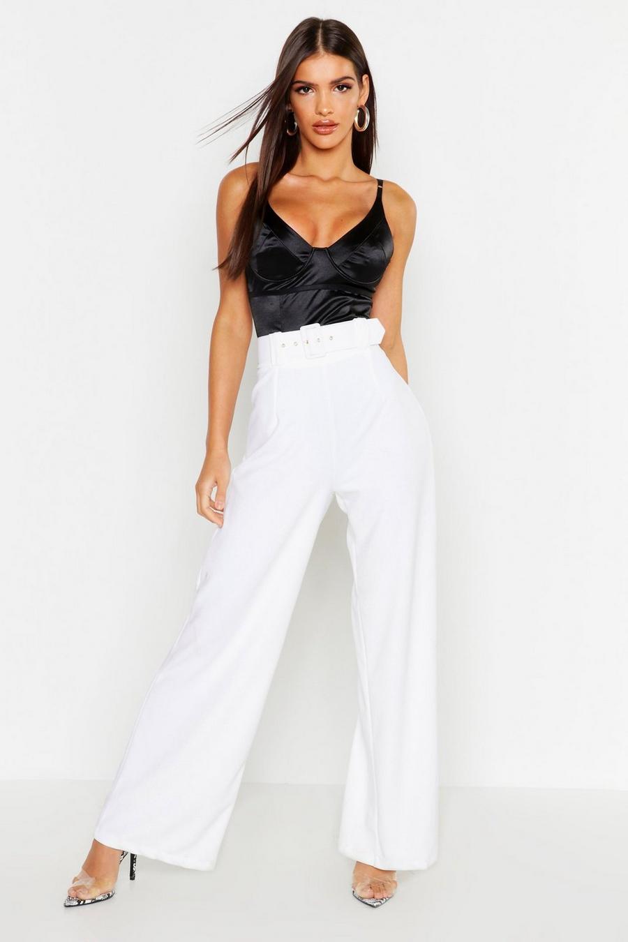 Ivory High Waist Belted Wide Leg Trousers image number 1