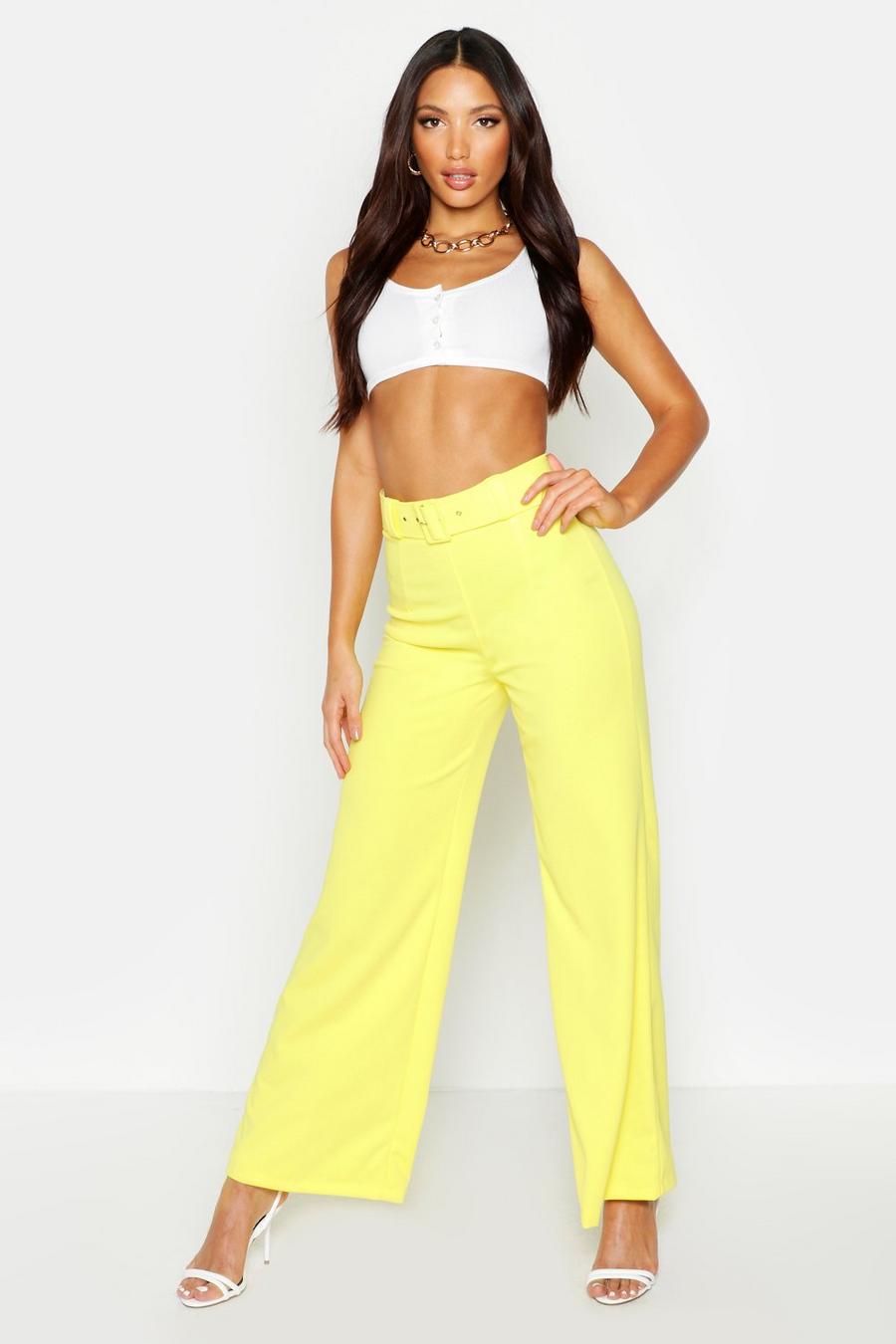 Yellow High Waist Belted Wide Leg Trousers image number 1