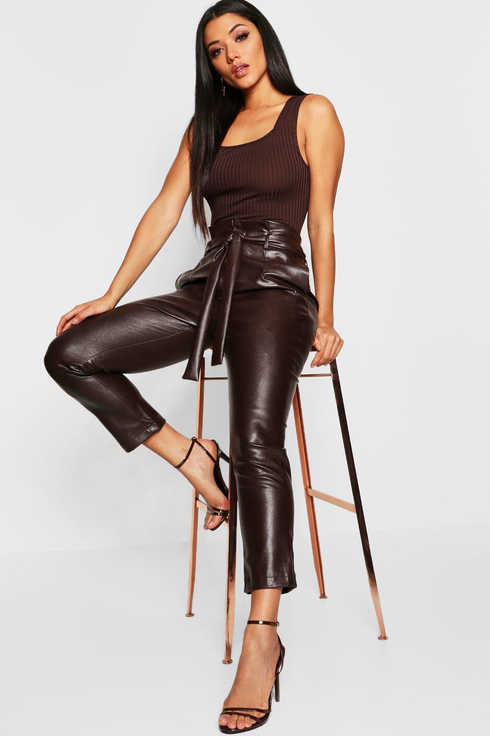 leather look paperbag trousers