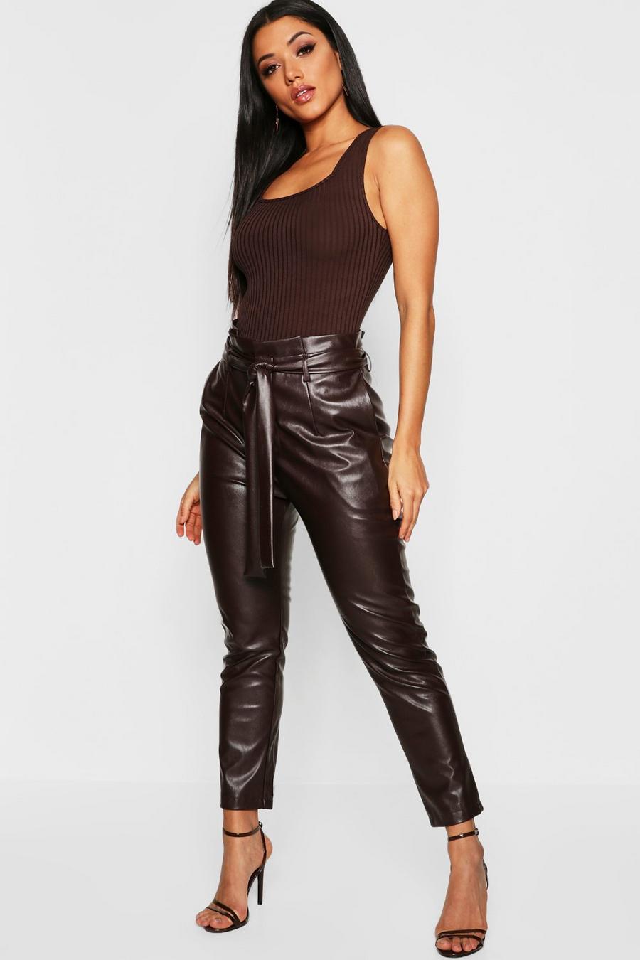 Chocolate Faux Leather Paper Bag Pants image number 1