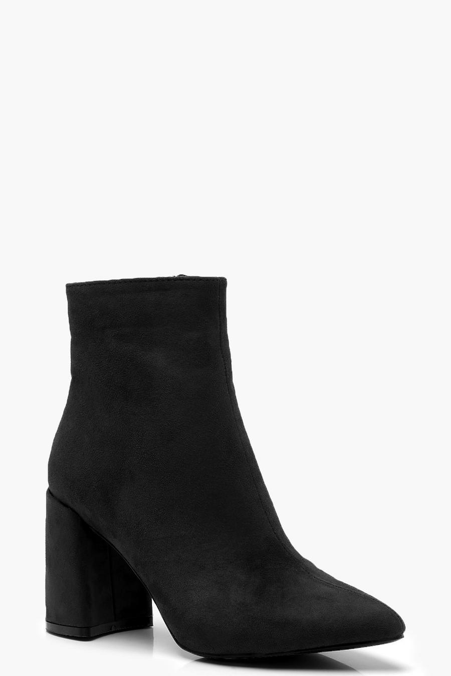Black svart Block Heel Sock Boots