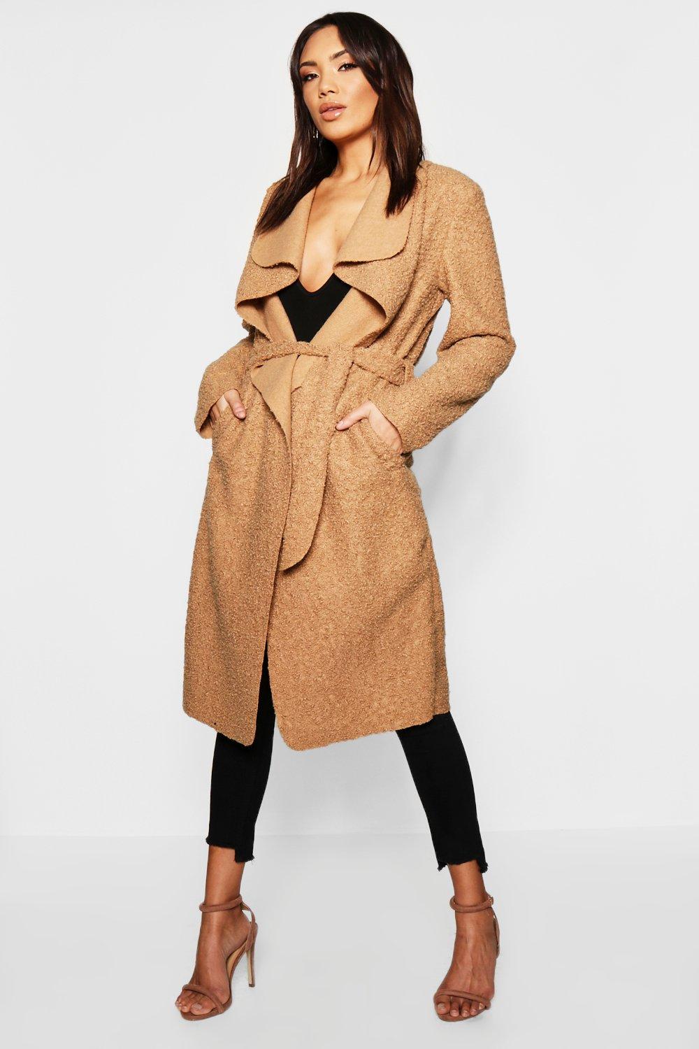 Belted waterfall hotsell coat boohoo