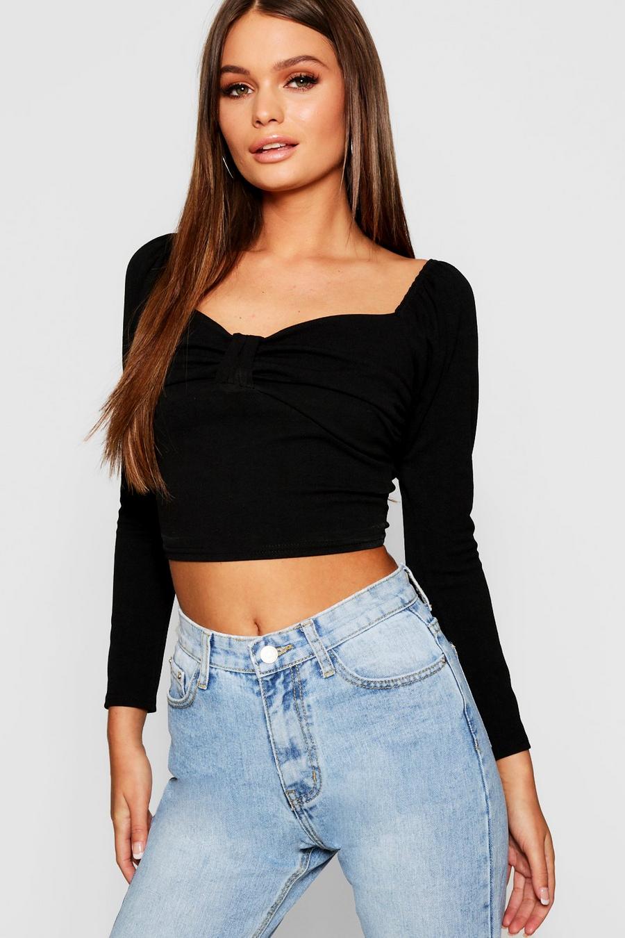 Puff Sleeve Ruched Bust Crop image number 1