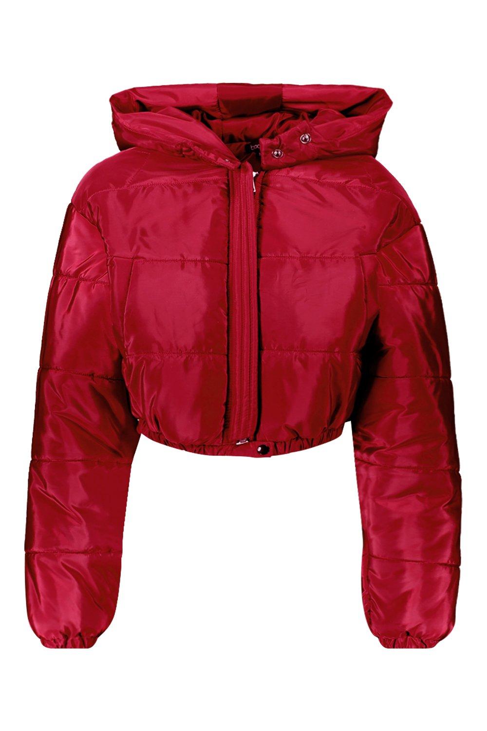 Red puffer hot sale jacket boohoo